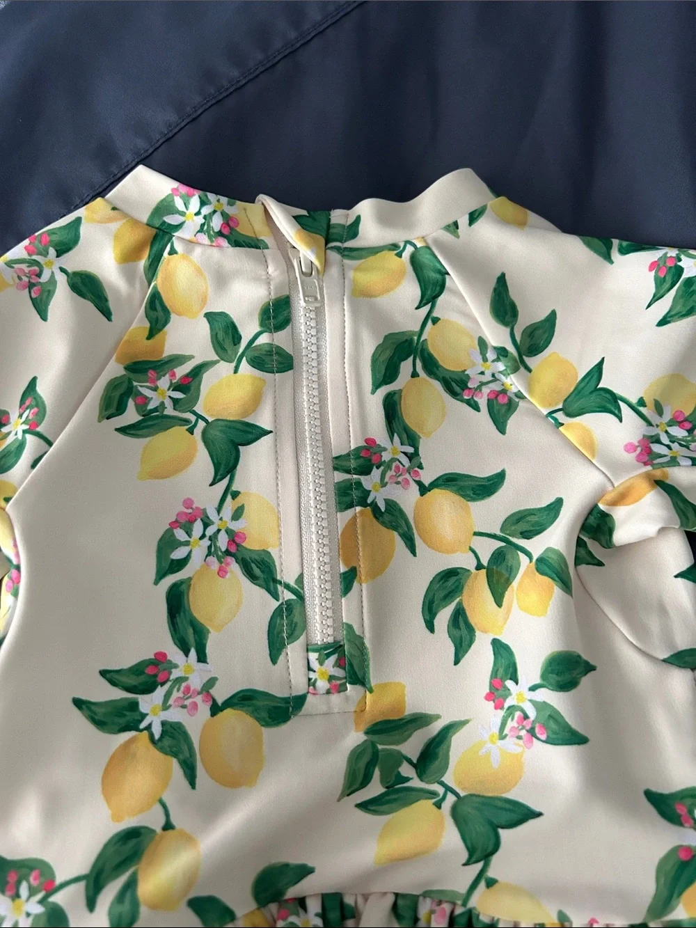 Infant Long-Sleeve Lemon Print Ruffle One-Piece Swimsuit